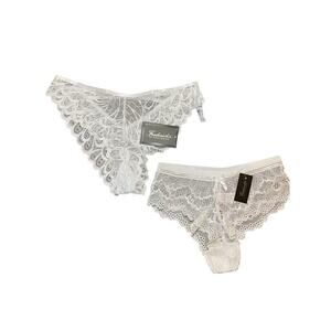 NWT Fredrick's of Hollywood Women Small Bridal Lace Underwear Thong White Silver